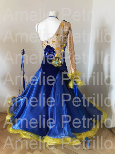 青ｘ黄スタンダードドレスST308 | 社交ダンスドレス衣装販売 Amelie